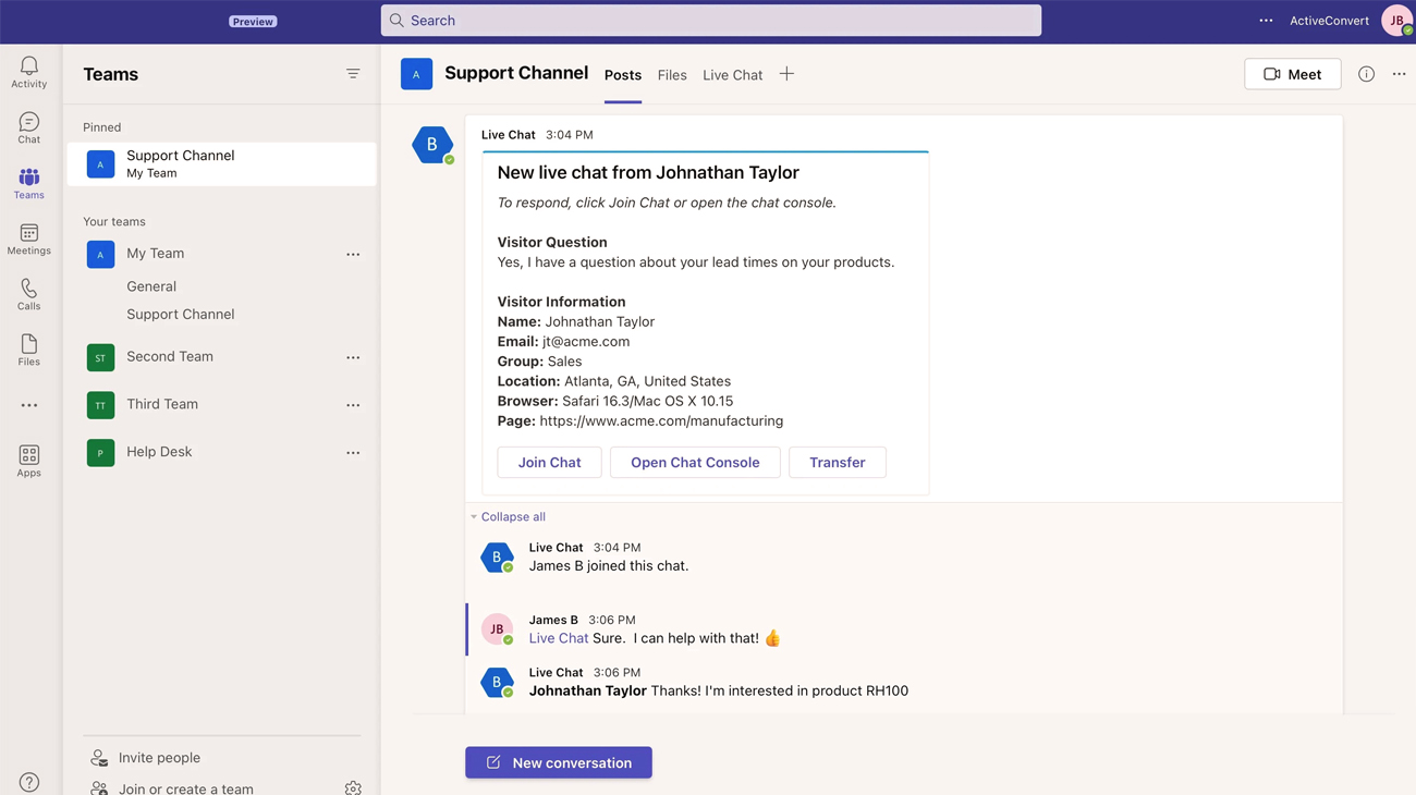 Does Microsoft Teams have live chat support